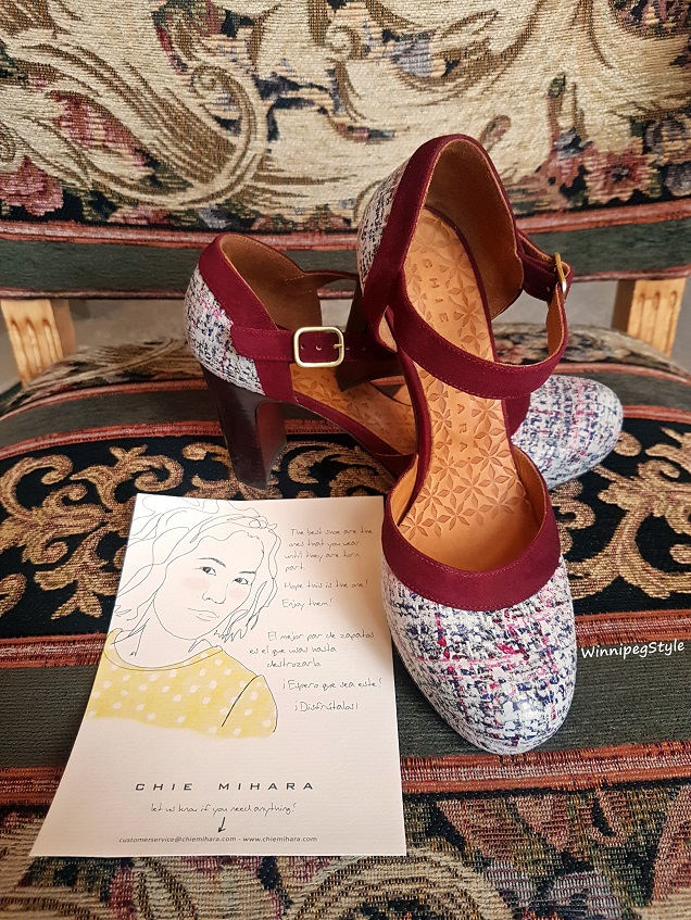 Winnipeg Style, Canadian fashion consultant, personal shopper, fashion stylist, Chie Mihara spring summer 2018 collection, Chie Mihara Tisa, tweed suede leather shoe heel, made in Spain, Fort Garry Hotel Winnipeg, Manitoba